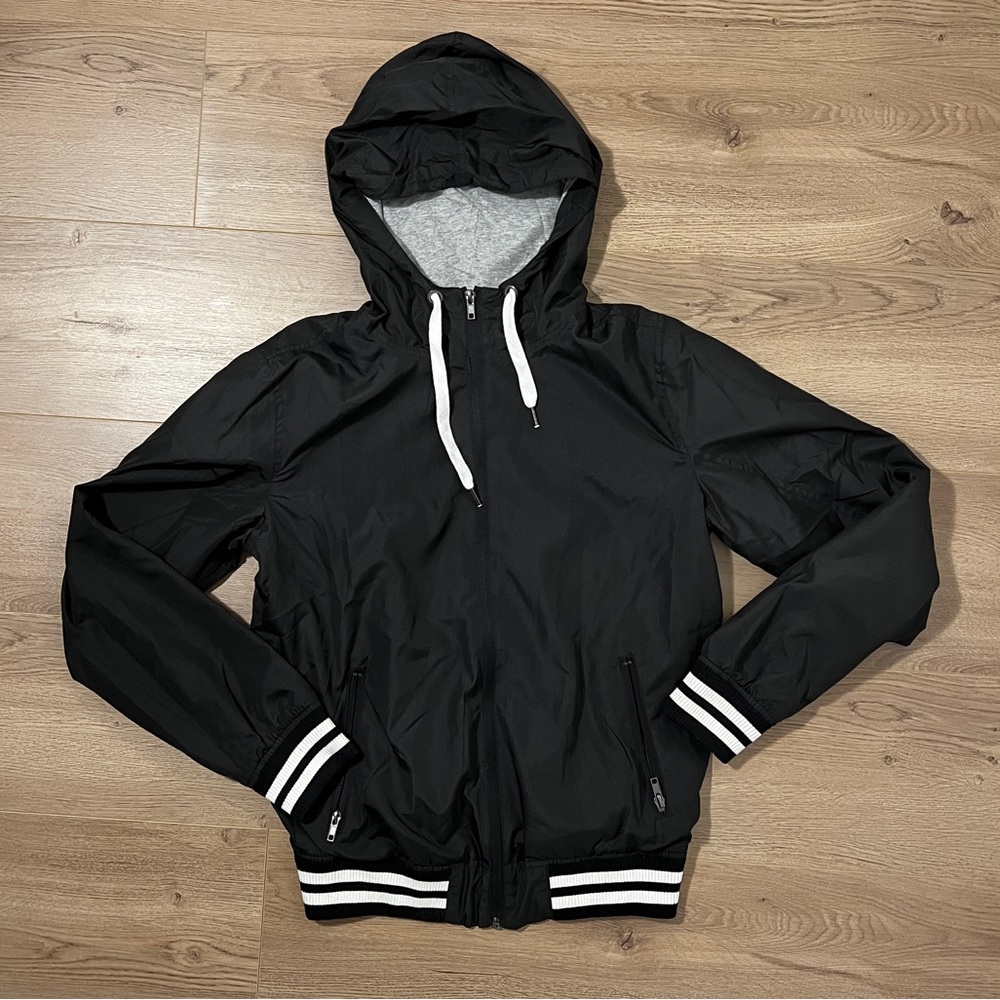 Men’s black and white varsity jersey jacket